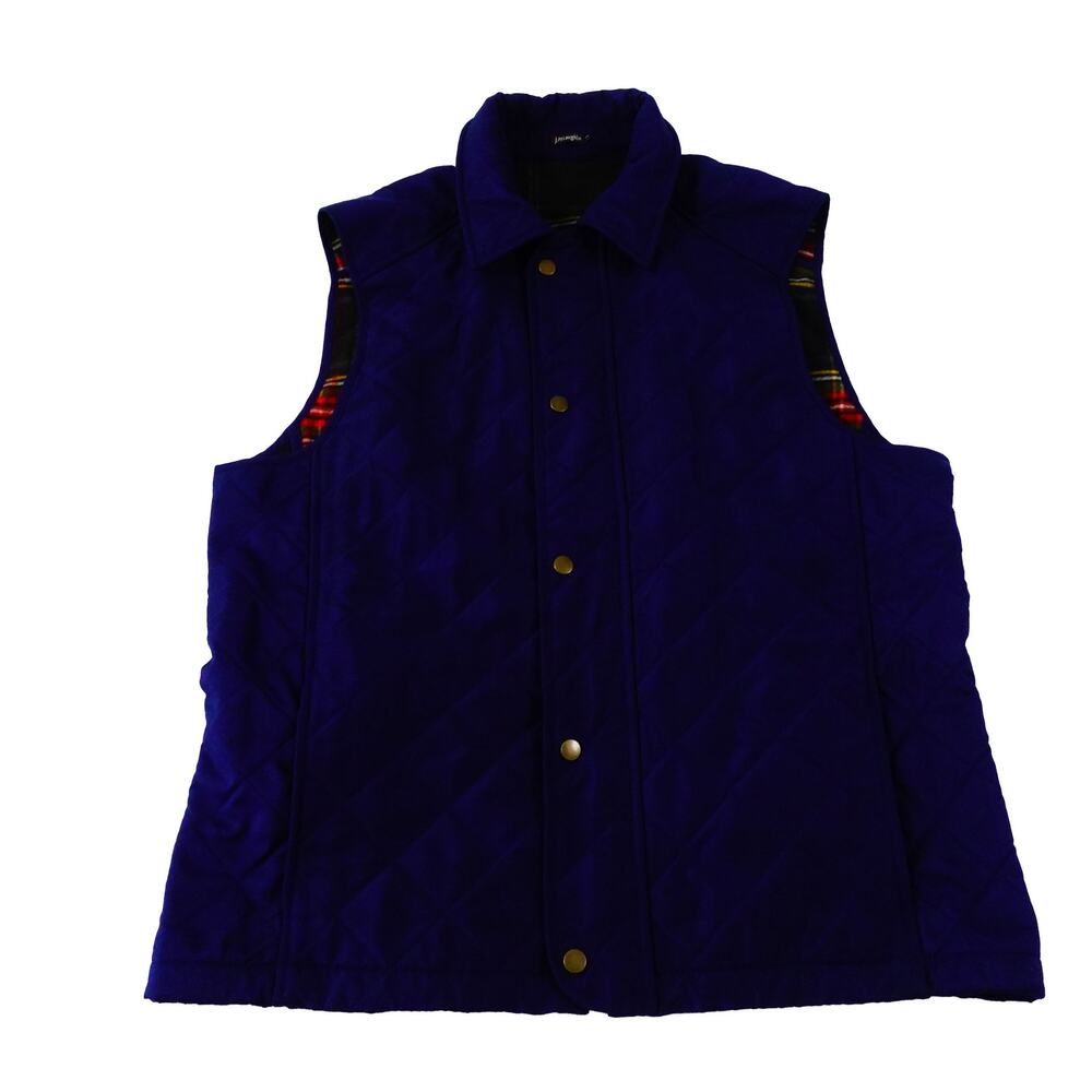 J.McLaughlin Quilted Vest Jacket Blue Snap Front Plaid Lined Preppy Men's Medium